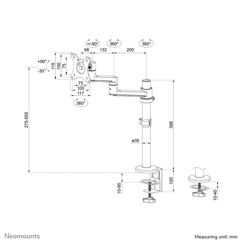 Neomounts DS60-425BL1 Monitorarm 17-27" - platzsparend